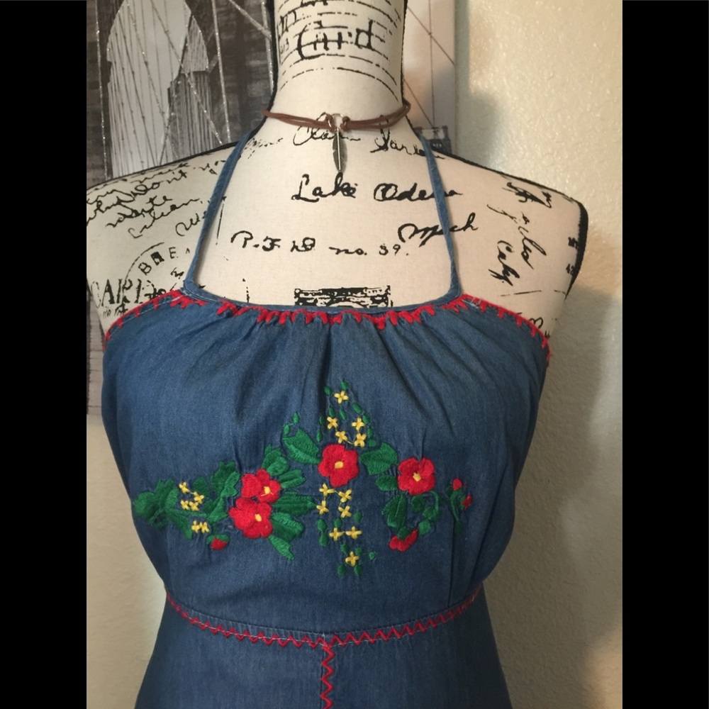 Gypsy Hippie boho vintage embroidered denim maxi🌈 - Picture 4 of 7